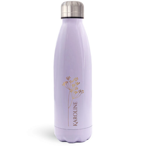 Edelstahl Trinkflasche Lila - Vorname mit Blumen <br> <strong>  500 ml </strong>