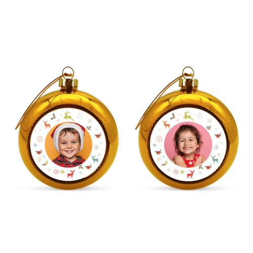 Set aus 2 goldenen Weihnachtskugeln - Weihnachtsmotive mit Foto
