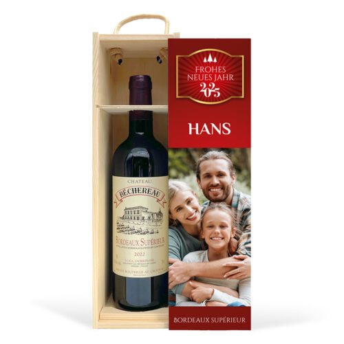 Personalisiertes Set und Rotwein - Frohes neues Jahr mit Foto