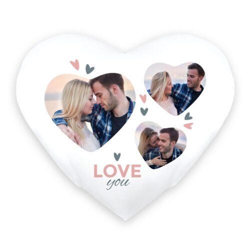 Weißes Herz-Kissen - Love you mit Fotos