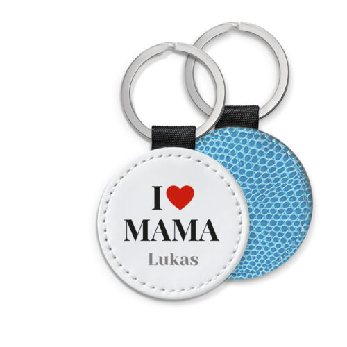Schlüsselanhänger mit blauer Rückseite – I Love Mama
