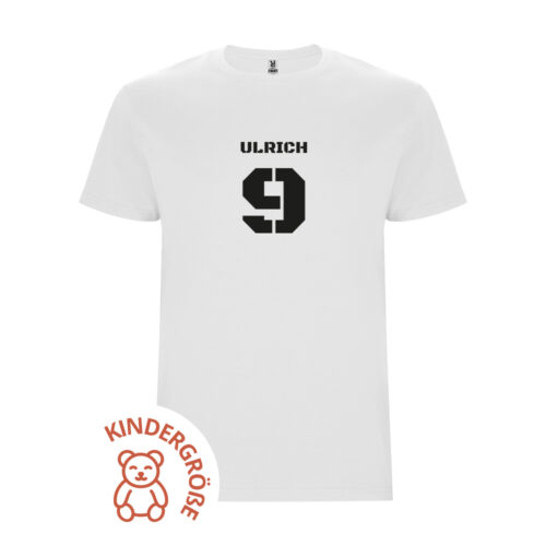 Weißes Kinder-T-Shirt – Vorname und Nummer
