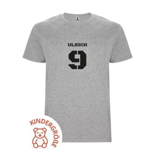 Graues Kinder-T-Shirt – Vorname und Nummer