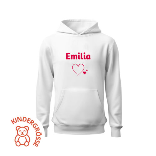 Weiße Kinder-Kapuzenpullover - Name mit Herzen