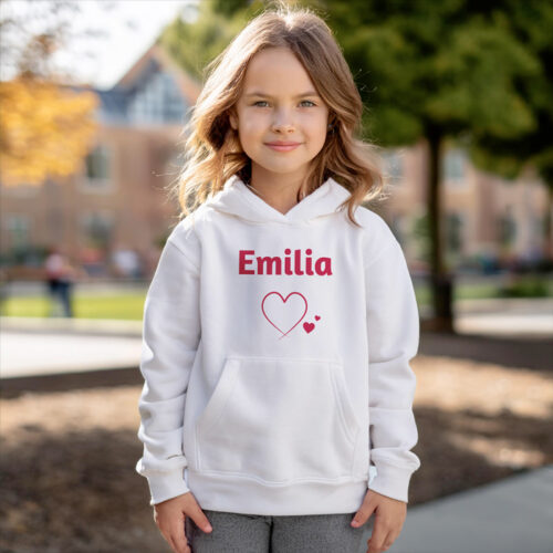 Weiße Kinder-Kapuzenpullover - Name mit Herzen – Bild 2