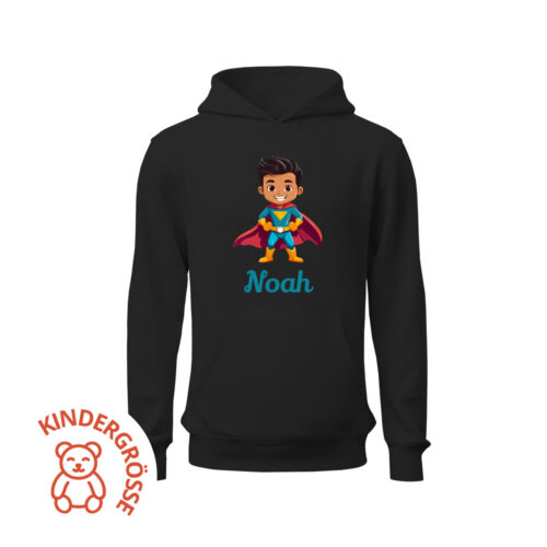 Schwarzer Kinder-Kapuzenpullover - Superheld!