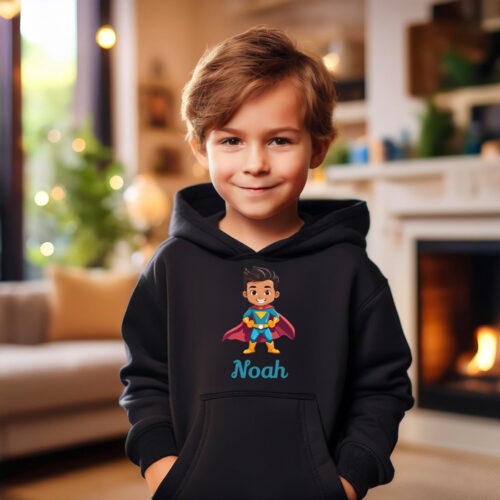 Schwarzer Kinder-Kapuzenpullover - Superheld! – Bild 2