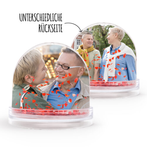 Schneekugel Herzen personalisierbar beidseitig – Mit 2 Fotos