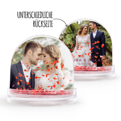 Schneekugel Herzen personalisierbar beidseitig – Hochzeitsfotos