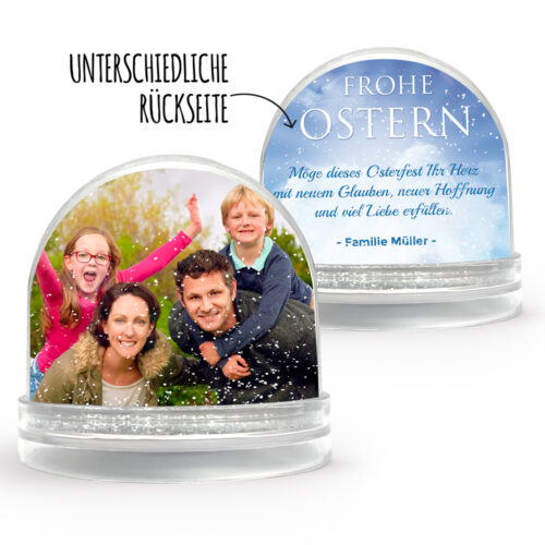 Personalisierbare Schneekugel –  Ostergruß mit Familienfoto