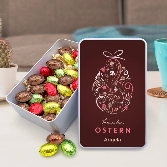 Alternative view of Rechteckige Ostermetalldose – Schokoladeneier – Schokoladenei mit Namen
