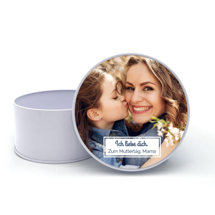 Runde Metalldose – Ich liebe dich, Mama mit Foto