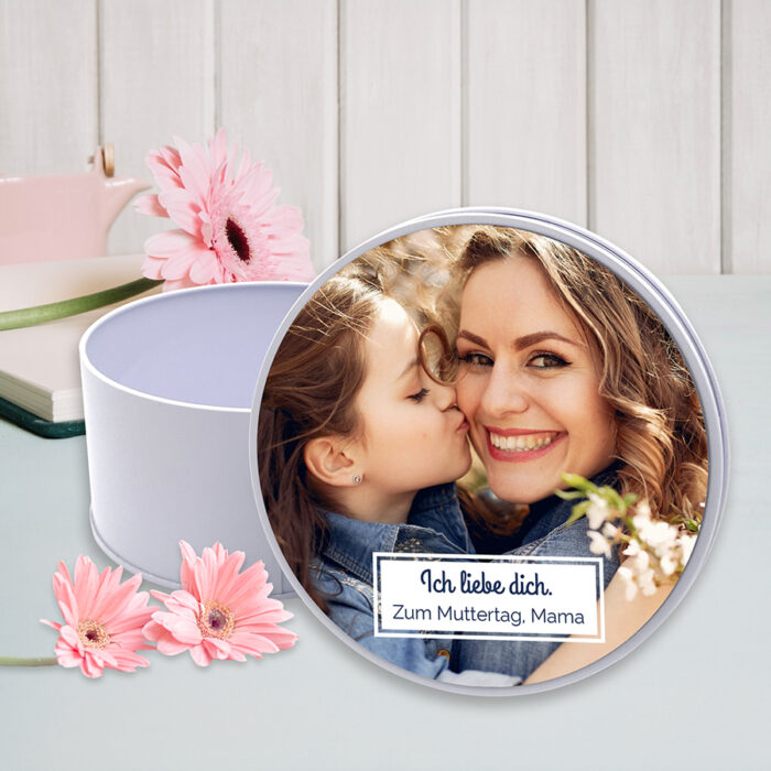 Alternative view of Runde Metalldose – Ich liebe dich, Mama mit Foto