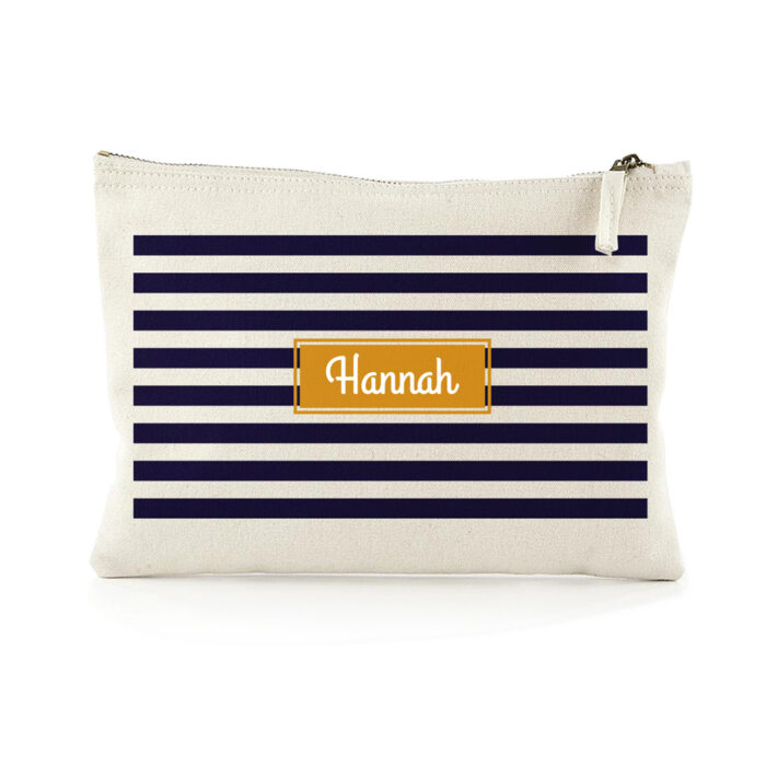 Personalisierte Tasche - Blaue Streifen mit Name<br> <strong>22,5 x 16 cm</strong>
