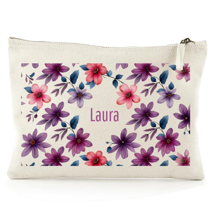Große personalisierte Tasche - Blumen mit Name<br> <strong>28 x 20 cm</strong>