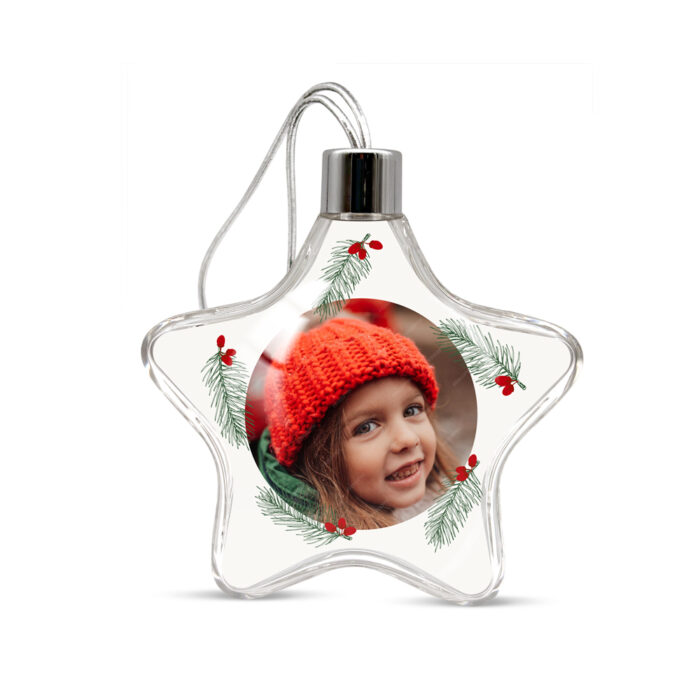 Transparente Weihnachtsstern-Kugel – Tannenzweig mit Foto