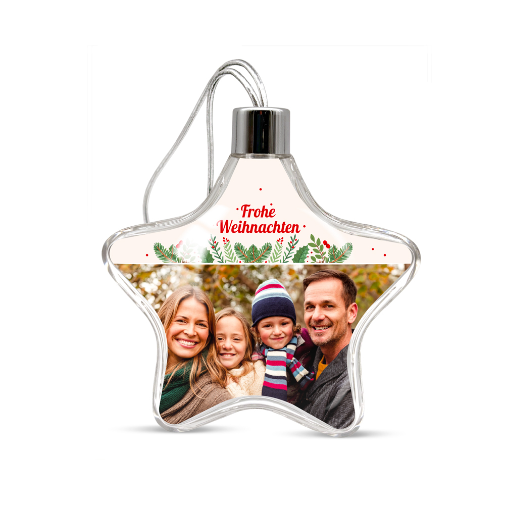 Transparente Weihnachtsstern-Kugel – Frohe Weihnachten