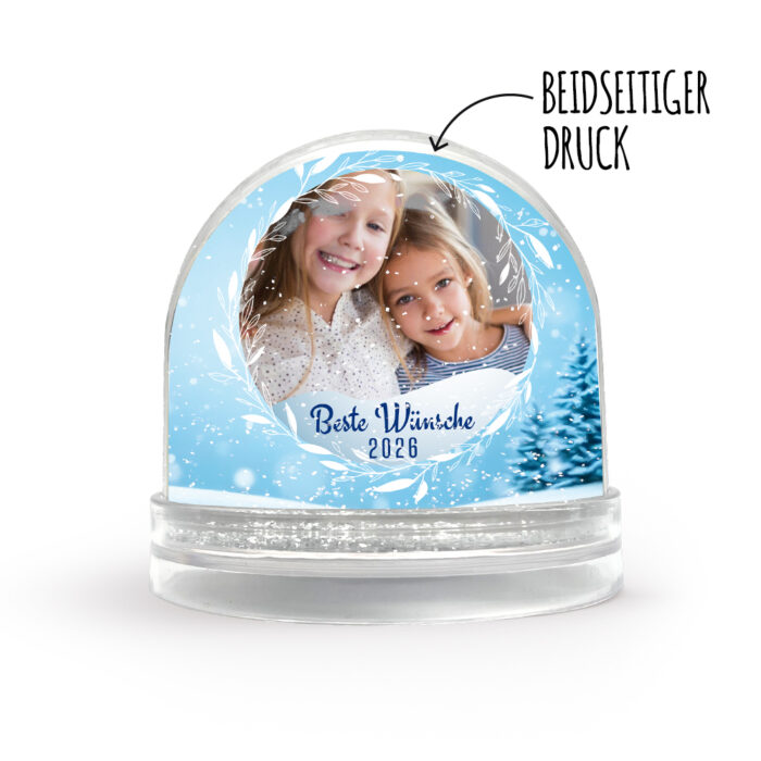 Personalisierbare Schneekugel – Beste Wünsche mit Foto