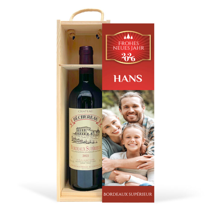 Personalisiertes Set und Rotwein - Frohes neues Jahr mit Foto